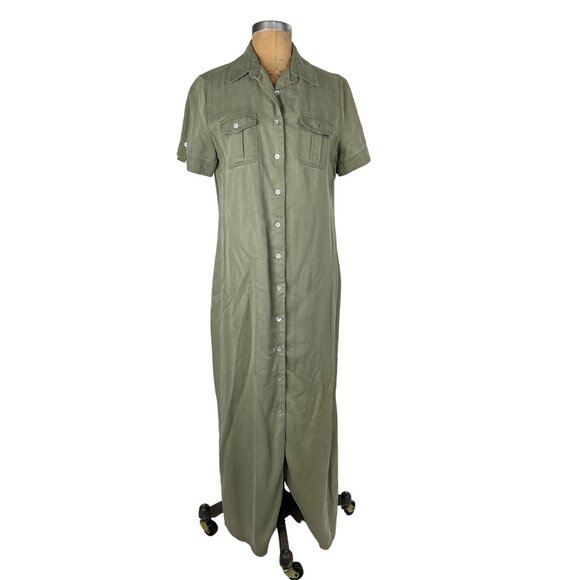Charter Club Petite Long Button Down Dress Muted Sage Green 100% Lyocell - Picture 1 of 8